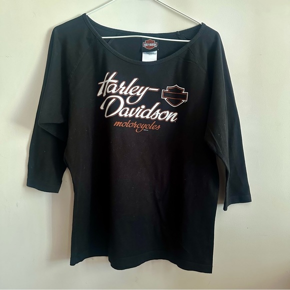 🧡 Harley-Davidson Niagara Canada Winged Black and Orange Women's Long Sleeve Tee - Picture 4 of 5